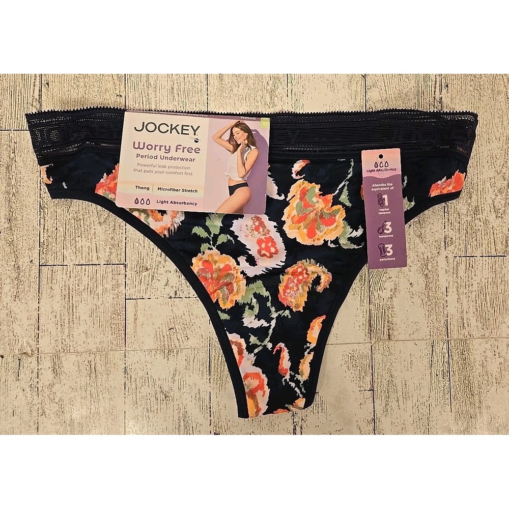 Jockey Period Underwear Thong XS Light Absorbency Microfiber Stretch Floral